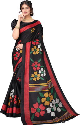 Kjs Printed Bollywood Cotton Blend Saree(Multicolor)
