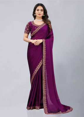 DHARMEE Solid/Plain Bollywood Art Silk Saree(Purple)