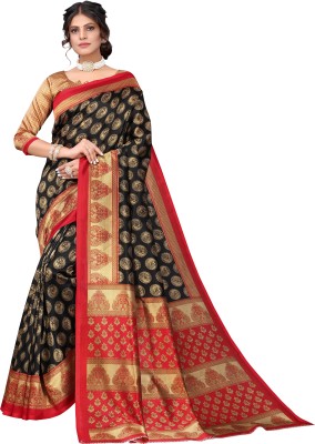 ANIRAV Printed Daily Wear Art Silk Saree(Black)