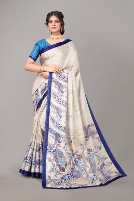 ANIRAV Printed Daily Wear Art Silk Saree(Blue)