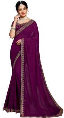 DHARMEE Solid/Plain Bollywood Art Silk Saree(Purple)