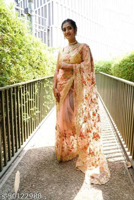 LD CREATION Self Design Daily Wear Net Saree(Pink)
