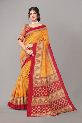 ANIRAV Printed Daily Wear Art Silk Saree(Mustard)