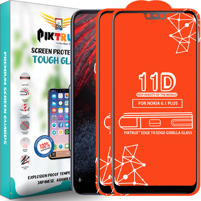 PikTrue Edge To Edge Tempered Glass for Nokia 6.1 Plus(Pack of 2)