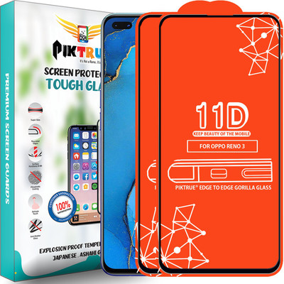 PikTrue Edge To Edge Tempered Glass for Oppo Reno 3(Pack of 2)