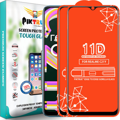 PikTrue Edge To Edge Tempered Glass for Realme C21Y(Pack of 2)