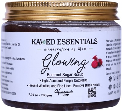 KAVED ESSENTIALS GLOWING BEETROOT SUGAR SCRUB - 200gms - FIGHT ACNE & PIMPLES OUTBREAK Scrub(200 g)