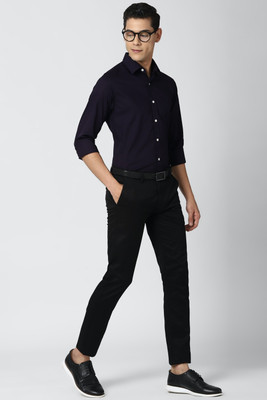 PETER ENGLAND Men Solid Casual Dark Blue Shirt
