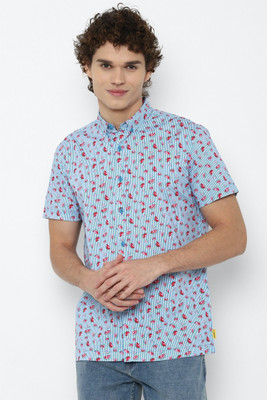 FOREVER 21 Men Printed Casual Blue Shirt