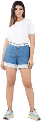 SUMAVI FASHION Solid Women Denim Blue Denim Shorts
