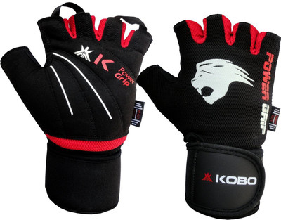 KOBO Weight Lifting with wrist support Gym & Fitness Gloves(Black, Red)