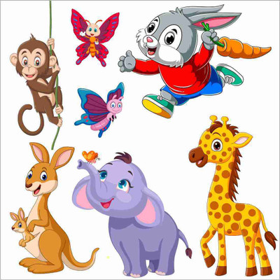 Printart 40 cm Lion, Elephant, Butterflies Animals Wall Sticker kids room (65 cm X 50 cm ) Removable Sticker(Pack of 1)
