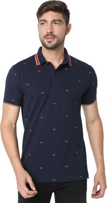 MUFTI Printed Men Polo Neck Dark Blue T-Shirt