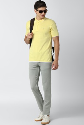 PETER ENGLAND Solid Men Polo Neck Yellow T-Shirt