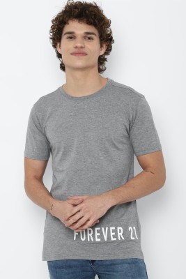 FOREVER 21 Printed Men Round Neck Grey T-Shirt