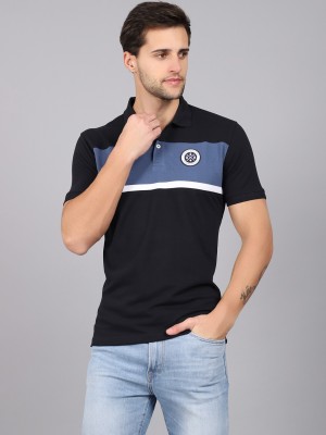 CANTABIL Colorblock Men Polo Neck Dark Blue T-Shirt