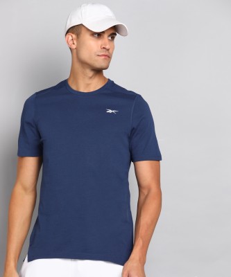 REEBOK Solid Men Round Neck Blue T-Shirt