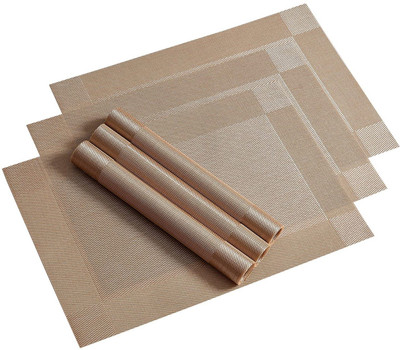 YELLOW WEAVES Rectangular Pack of 6 Table Placemat(Beige, PVC)