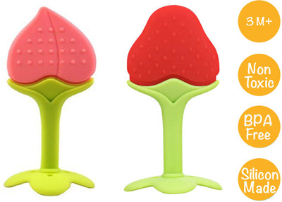 mastela Silicone BPA Free Fruit Shape Teethers for Baby/Infants (Peach & Strawberry) Teether(Peach & Strawberry)