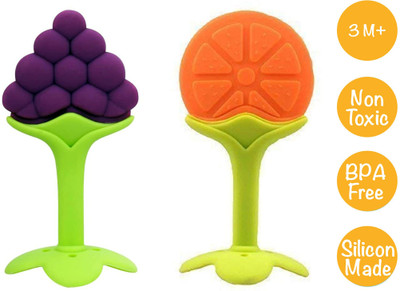 smilykid Silicone BPA Free Fruit Shape Teethers for Baby/Infants (Grapes & Orange) Teether(Grapes & Orange)