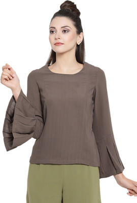 Office & you Casual Full Sleeve Self Design Women Beige Top