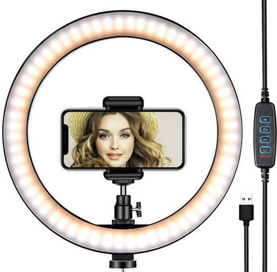 POZUB Flash Photography Big Beauty Led Light Makeup Ring 10inch Selfie LED Ring Light Tripod, Monopod, Monopod Kit, Tripod Bracket, Tripod Ball Head, Tripod Kit(White, Black, Supports Up to 700 g)