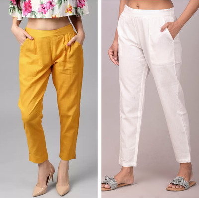 Alexa Eva Regular Fit Women Yellow, White Trousers