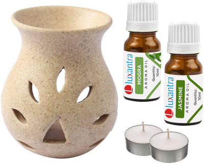 Luxantra Mogra, Jasmine Tlight Ceramic Air Freshener Grain Aroma Diffuser Set LX-GrainDiff-MOG-JAS-2TL(5 x 4 ml)