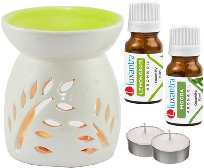Luxantra Lemongrass, Mogra Aroma Oil with Ceramic Tlight Diffuser Air Freshener Aroma Diffuser Set LX -MOG-2TL(5 x 4 ml)