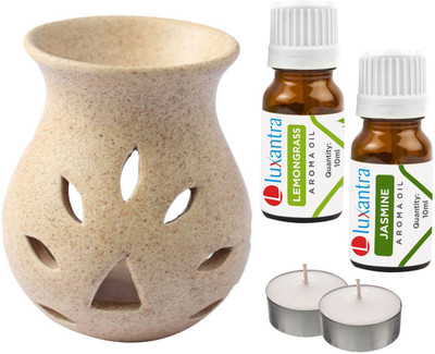 Luxantra Jasmine Tlight Ceramic Air Freshener Grain Aroma, Lemongrass Diffuser Set LX-GrainDiff-LG-JAS-2TL(5 x 4 ml)