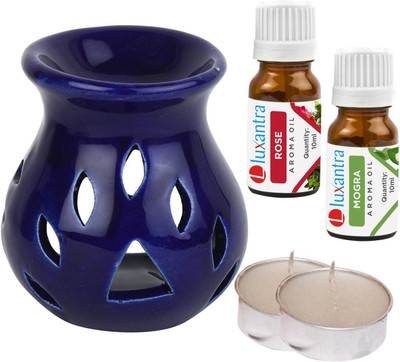 Luxantra Rose, Mogra Tlight Ceramic Air Freshener Blue Aroma Diffuser Set LX-CerDiff_2TL_RS-MOG_BLUE(5 x 4 ml)
