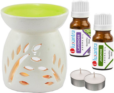 Luxantra Lavender, Jasmine Aroma Oil with Ceramic Tlight Diffuser Air Freshener Aroma Diffuser Set LX -LV-JAS-2TL(5 x 4 ml)