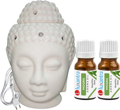 Luxantra Mogra Electric Ceramic Buddha Head Aroma Oil Air Freshener with Aroma Diffuser Set LX-EBUDDHA130-2MOG(3 x 6.67 ml)