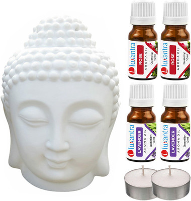 Luxantra Rose, Lavender Tlight Buddha Head Air Freshener Diffuser Set LX-TBUDDHA-2TL-2RS-2LV(7 x 5.71 ml)