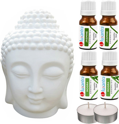 Luxantra Mogra Tlight Buddha Head Air Freshener, Jasmine Diffuser Set LX-TBUDDHA-2TL-2JAS-2MOG(7 x 5.71 ml)