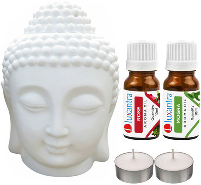 Luxantra Rose, Mogra Tlight Buddha Head Air Freshener Diffuser Set LX-TBUDDHA-2TL-RS-MOG(5 x 4 ml)
