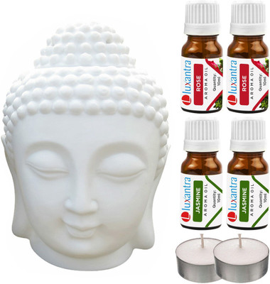 Luxantra Jasmine Tlight Buddha Head Air Freshener, Rose Diffuser Set LX-TBUDDHA-2TL-2RS-2JAS(7 x 5.71 ml)