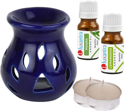 Luxantra Mogra, Lemongrass Tlight Ceramic Air Freshener Blue Aroma Diffuser Set LX-CerDiff_2TL_MOG-LG_BLUE(5 x 4 ml)
