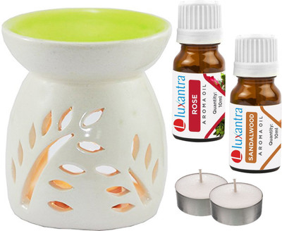 Luxantra Rose, Sandalwood Aroma Oil with Ceramic Tlight Diffuser Air Freshener Aroma Diffuser Set LX -RS-SW-2TL(5 x 4 ml)