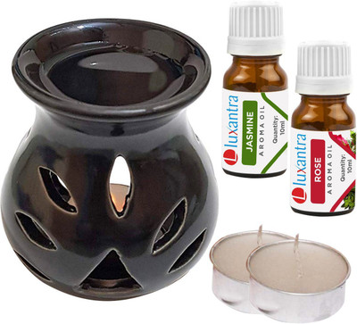 Luxantra Rose Tlight Ceramic Air Freshener Black, Jasmine Diffuser Set LX-CerDiff_2TL_JAS-RS_Black(5 x 4 ml)