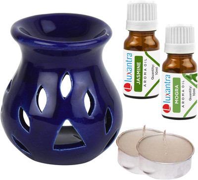 Luxantra Jasmine, Mogra Tlight Ceramic Air Freshener Blue Aroma Diffuser Set LX-CerDiff_2TL_JAS-MOG_BLUE(5 x 4 ml)