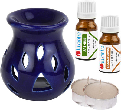 Luxantra Sandalwood Tlight Ceramic Air Freshener Blue Aroma, Jasmine Diffuser Set LX-CerDiff_2TL_JAS-SW_BLUE(5 x 4 ml)