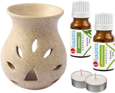 Luxantra Mogra, Lemongrass Tlight Ceramic Air Freshener Grain Aroma Diffuser Set LX-GrainDiff-MOG-LG-2TL(5 x 4 ml)