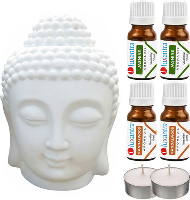Luxantra Sandalwood Tlight Buddha Head Air Freshener, Jasmine Diffuser Set LX-TBUDDHA-2TL-2JAS-2SW(7 x 5.71 ml)