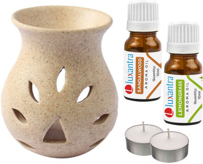 Luxantra Sandalwood Tlight Ceramic Air Freshener Grain Aroma, Lemongrass Diffuser Set LX-GrainDiff-SW-LG-2TL(5 x 4 ml)