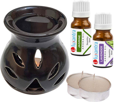 Luxantra Lavender Tlight Ceramic Air Freshener Black, Jasmine Diffuser Set LX-CerDiff_2TL_JAS-LV_Black(5 x 4 ml)