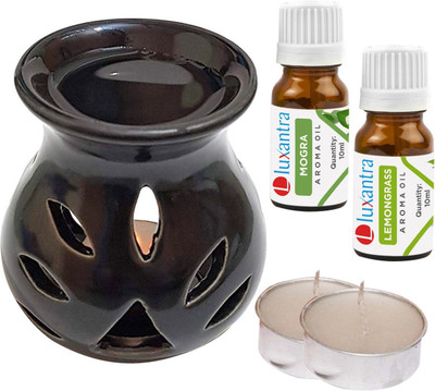 Luxantra Mogra, Lemongrass Tlight Ceramic Air Freshener Black Diffuser Set LX-CerDiff_2TL_MOG-LG_Black(5 x 4 ml)