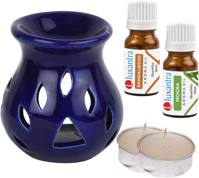 Luxantra Mogra Tlight Ceramic Air Freshener Blue Aroma, Sandalwood Diffuser Set LX-CerDiff_2TL_SW-MOG_BLUE(5 x 4 ml)