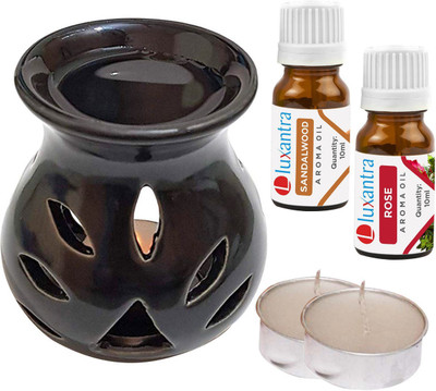Luxantra Rose Tlight Ceramic Air Freshener Black, Sandalwood Diffuser Set LX-CerDiff_2TL_SW-RS_Black(5 x 4 ml)