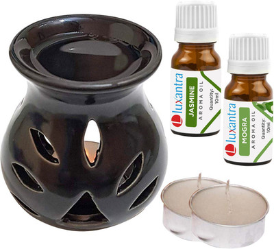 Luxantra jasmine, Mogra Tlight Ceramic Air Freshener Black Diffuser Set LX-CerDiff_2TL_JAS-MOG_Black(5 x 4 ml)
